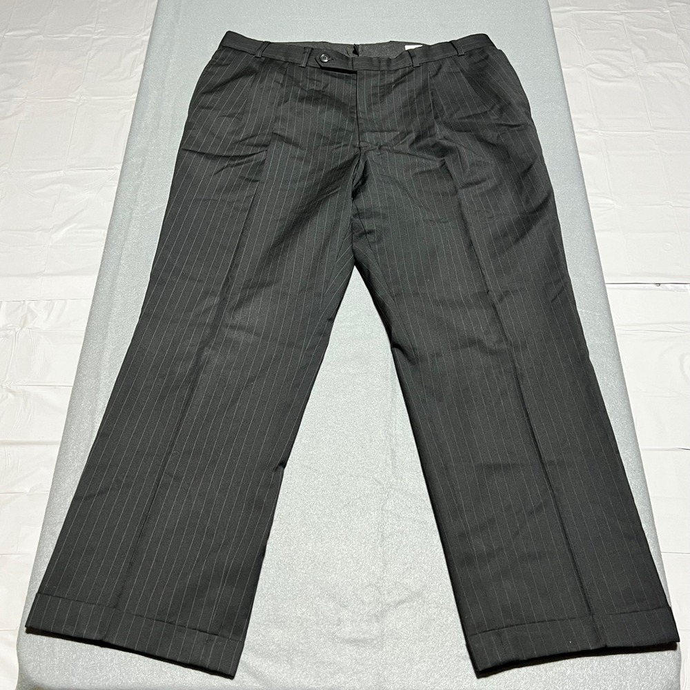 Geoffrey Beene Mens 38x27.5 Charcoal Grey Pinstripe 100% Wool Pleated Pants